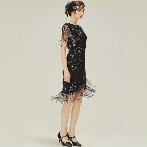 Flapper Fringed Dress with Holographic Sequins - Picture 4 of 9